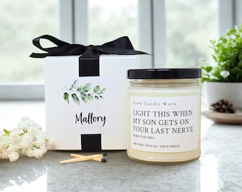 Vela divertida para nuera, regalo para nuera, regalo de cumpleaños personalizado, luz para futura nuera cuando mi hijo está de los nervios