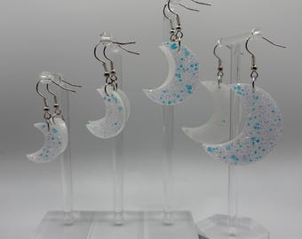 Opal Sparkly Moon Resin Earrings