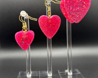 Pink Sparkly Heart Resin Earrings