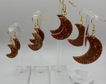 Gold Sparkly Moon Resin Earrings