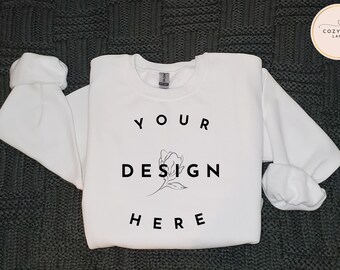 Sweatshirt Mockup | Instant Download | Gildan 18000 Mockup White Sweater Mockup | Gildan Sweatshirt Mockup | Gildan 18000 Flay lay folded