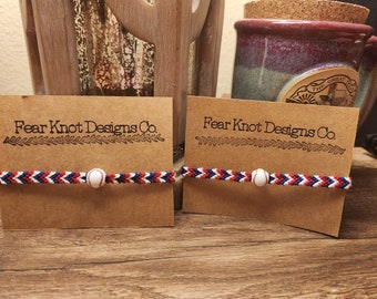 Chevron Baseball Bracelet with Baseball Bead, Customizable, Favorite Team Colors- Friendship Bracelet for Baseball Lovers