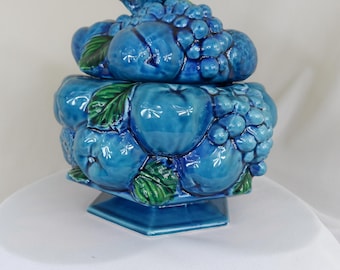 Vintage Inarco 1960 Mood Indigo Blue Fruit Cookie Jar by CharmsAttic