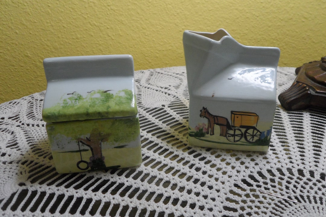 Ceramic Milk Carton Creamer and Sugar Set, Vintage Etsy