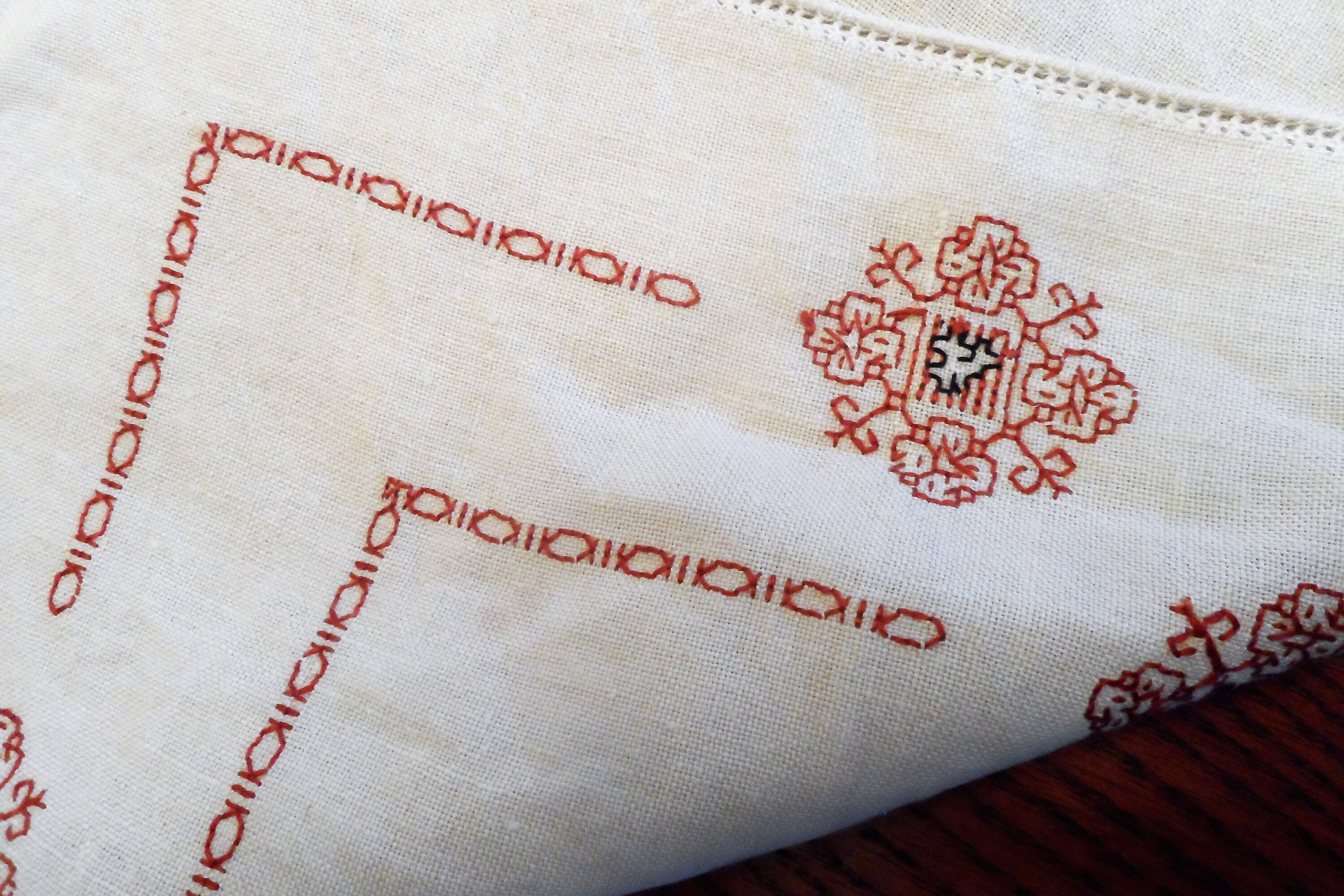 Vintage Hardinger Hand Embroidered Tabletopper With 4 Napkins , Folk ...