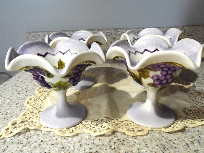 Vintage Grape Design Dessert Goblets, Compote, Fruit, Candy Dish Signed ...
