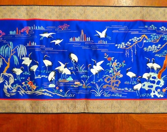 Vintage Chinese Silk Embroidered Wall Panel Chinoiserie Asian Silk Art
