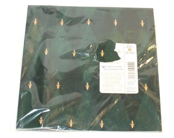 Vintage Hallmark Hunter Green Wrapping Paper With Gold Crests Gift