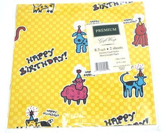 Vintage Gift Wrap Wrapping Paper Happy Birthday Dogs Cow Sheep Cats Gifts Craft Scrapbook Planner Accents