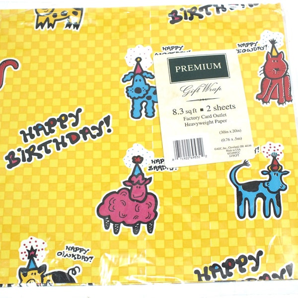 Vintage Gift Wrap Wrapping Paper Happy Birthday Dogs Cow Sheep Cats Gifts Craft Scrapbook Planner Accents