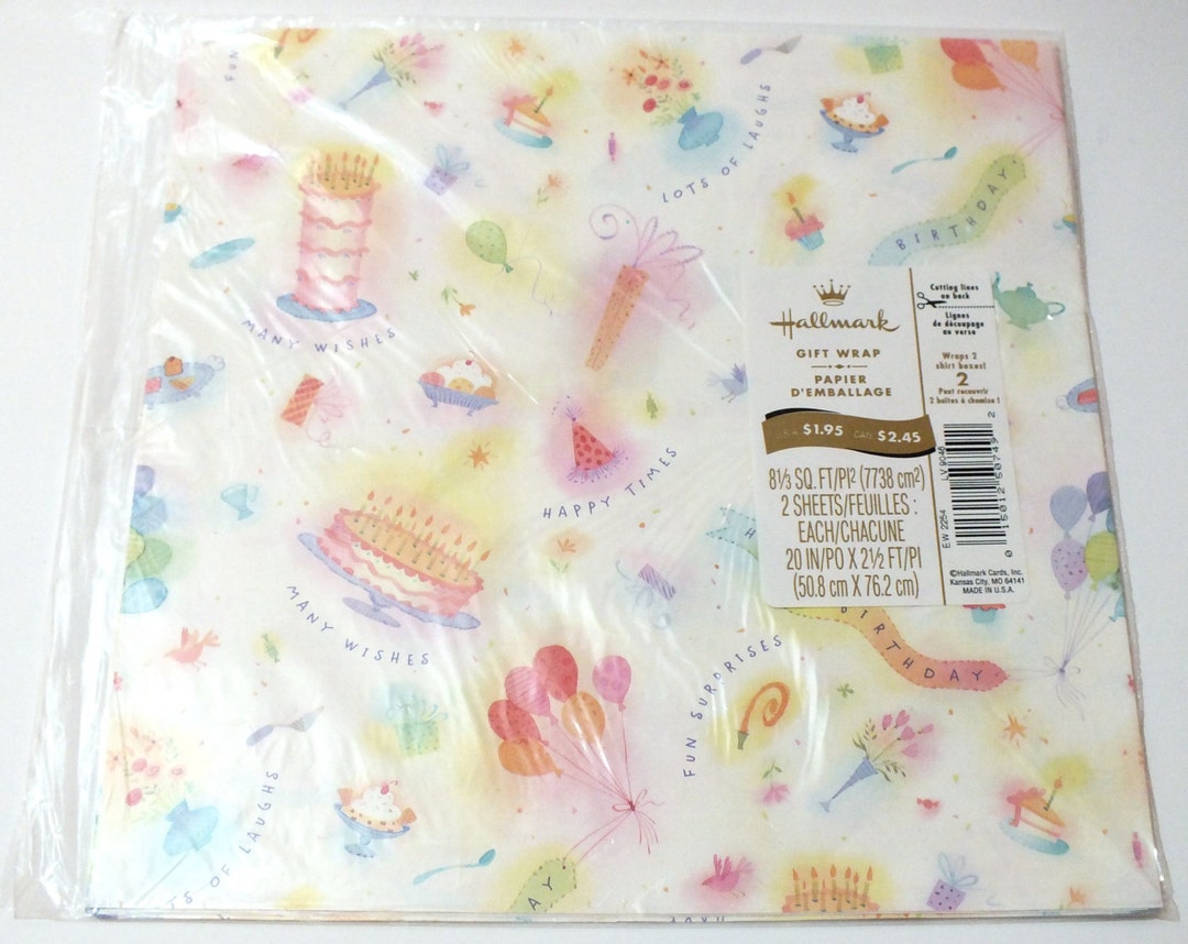 Vintage Hallmark Wrapping Paper Happy Birthday Cake Balloons Etsy