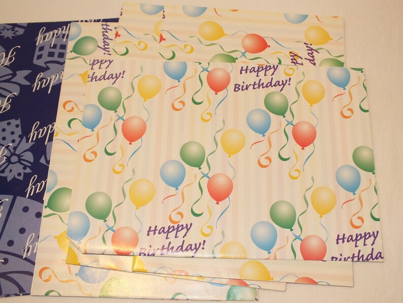Vintage Wrapping Paper Gift Wrap Mixed Lot 5 Sheets Happy Birthday Balloons Scrapbooking Decoupage Scraps Crafts