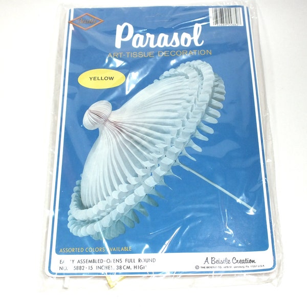 Vintage 1979 Beistle Parasol Paper Yellow Tabletop Decoration Shower Umbrella