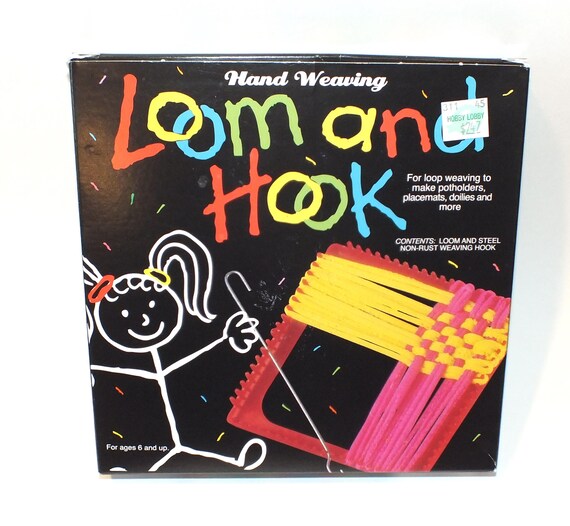Vintage Loom and Hook Weaving Kit 1985 Loop Weaving Pot Holders Placemats Doilies Kids Crafts