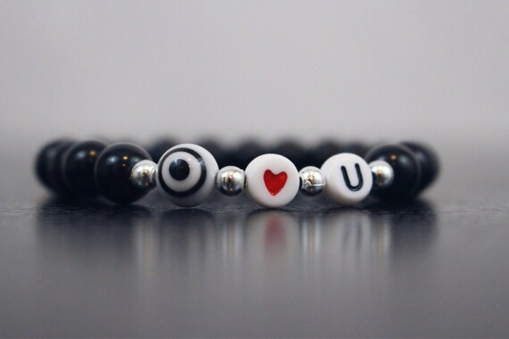 I Love You Beaded Bracelet/Evil Eye Bracelet/Valentine's Day Bracelet