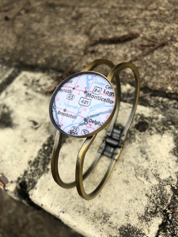 Indiana Hometown Map Bronze Bangle Bracelet