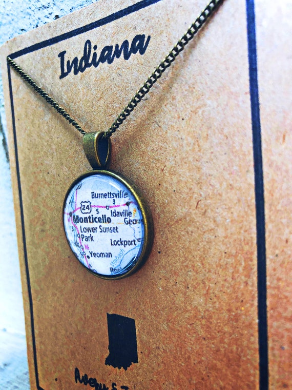 Indiana Hometown Map Bronze Necklace