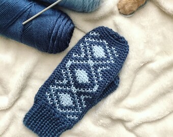 CROCHET MITTEN PATTERN: Diamond Backed Mitts/Crochet Pattern/Fair Isle Crochet/Mitten Pattern/Knit Look/Tapestry Crochet/For Her/Mitten