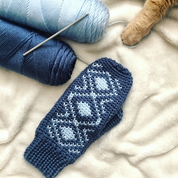 CROCHET MITTEN PATTERN: Diamond Backed Mitts/Crochet Pattern/Fair Isle Crochet/Mitten Pattern/Knit Look/Tapestry Crochet/For Her/Mitten