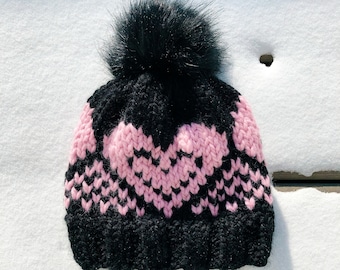 KNIT HAT PATTERN: Two of Hearts Beanie/Knit Pattern/Knit/Valentines Day/Knit Heart/Chunky Knits/Knit Beanie Pattern/Knitting