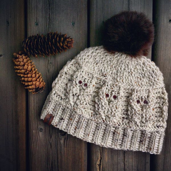 CROCHET HAT PATTERN: Love of Owls Hat/Crochet Hat/Crochet Beanie/Owls/Crochet Cables/Crochet/Hat/Beanie/Pattern/Owl Pattern/Owl Beanie