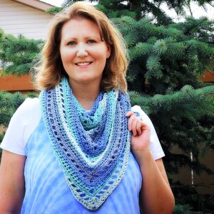 CROCHET Triangle Scarf PATTERN: Summerland Triangle Shawl Scarf/Shawl Pattern/Crochet/Caron Cotton Cakes Pattern/Spring Fashion/Shawl/Scarf image 2