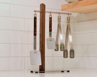 Kitchen Spatulas + Tongs + Stand - Pro Utensil Set - USA Handmade