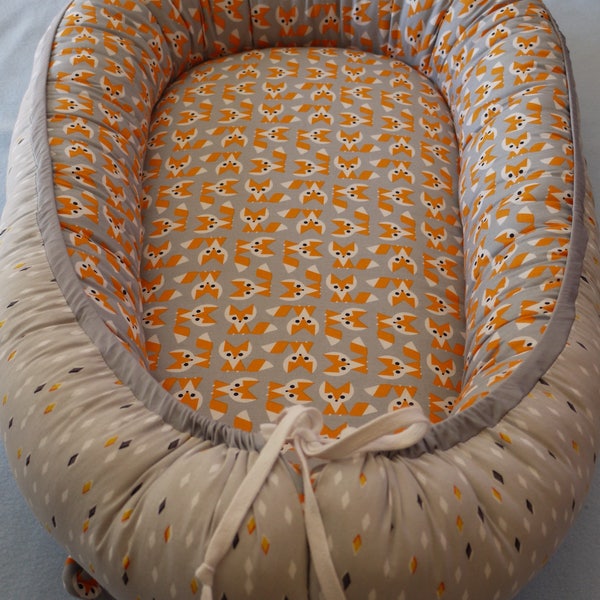 READY to Ship-Baby nest 100% organic cotton, FOX, co sleeper, docking station, soft bed, sleeping bag, play mat, travel bed