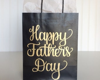 Happy Father's Day Gift Bag, Father's Day Gift From Daughter, First Father's Day Present, Dad Gift Idea, Hand Lettered Embossed Gift Bag