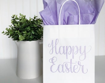 Happy Easter Gift Bag, Easter Treat Bag, Easter Hostess Gift, Spring Favor Bag, Easter Gift Idea For Kids, Hand Lettered Easter Basket Bag