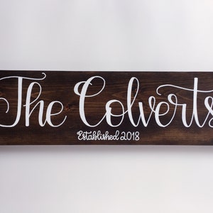 Family Name Sign, Last Name Sign, Established Sign, Personalized Gift, Wood Sign, Rustic Home Decor, Wedding Gift, Anniversary Gift image 1