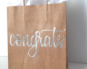 Congrats Gift Bag, Congratulations Gift, Hand Lettered Gift Bag, Embossed Gift Bag, Graduation Gift, Baby Shower Gift, Engagement Party Gift