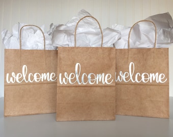 Welcome Gift Bag, Welcome Bag, Wedding Guest Gift, Embossed Gift Bag, Hand Lettered Gift Bag, Party Favor, Wedding Favor, Hotel Welcome Bag