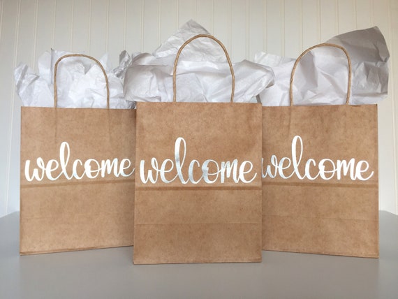 Welcome Gift Bag, Welcome Bag, Wedding Guest Gift, Embossed Gift Bag, Hand Lettered Gift Bag, Party Favor, Wedding Favor, Hotel Welcome Bag