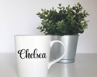 Custom Name Mug, Personalized Gift, Coffee Lover Gift, Bridesmaid Gift, Bridal Party Mug, Hand Lettered Mug, Bachelorette Party Favor