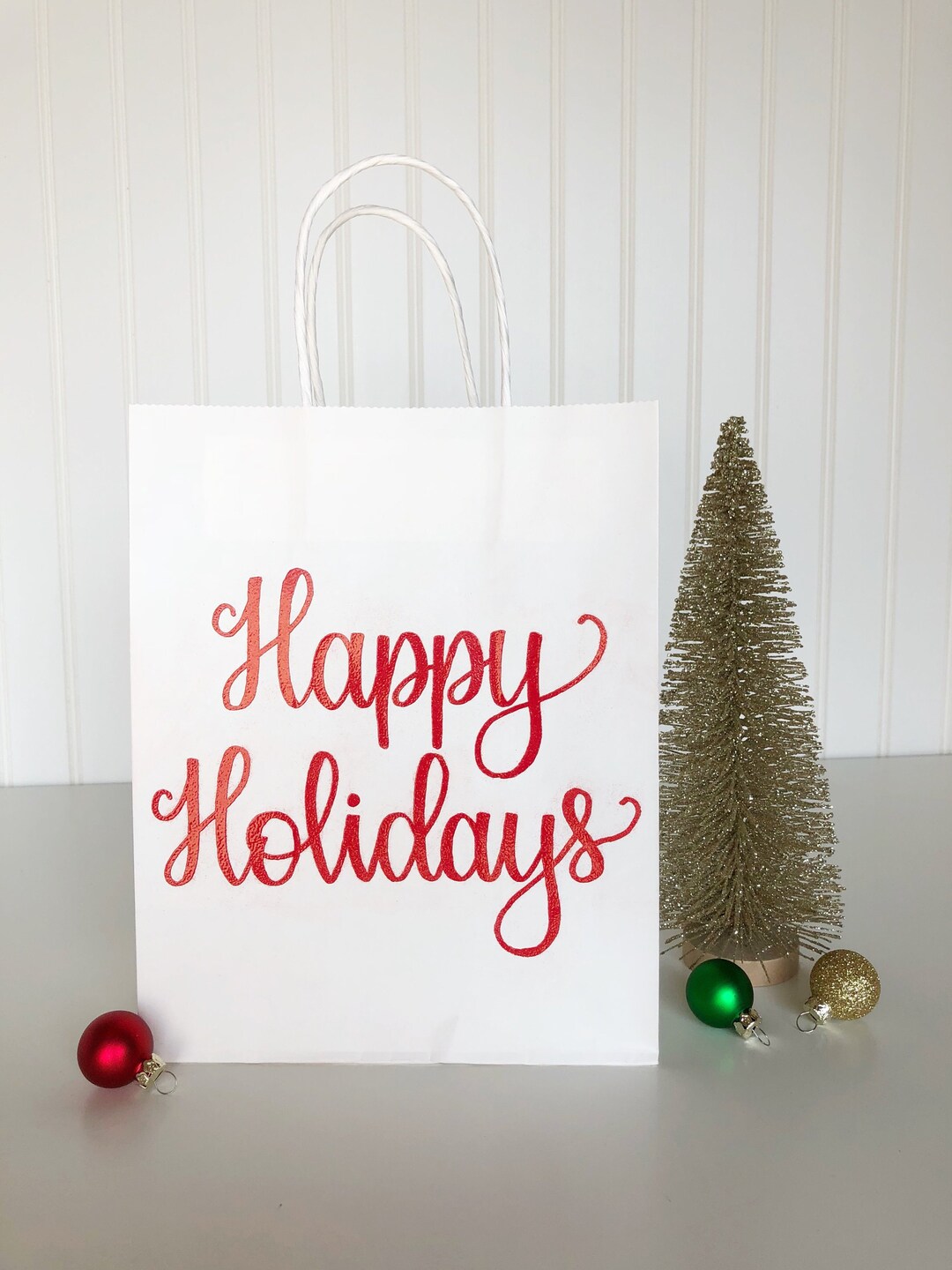 Happy Holidays Gift Bag, Holiday Office Party Favor Bag, Embossed