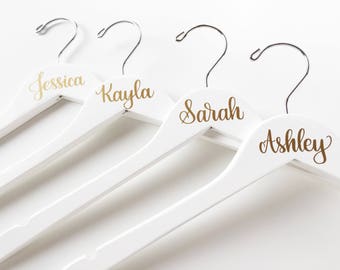 Personalized Bridesmaid Dress Hanger, Custom Wedding Dress Hanger, Bride Hanger, White Wooden Hanger, Bridal Party Gift Hand Lettered Hanger