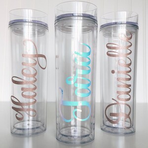 Personalized Name Tumbler, Hand Lettered Skinny Tumbler with Straw, Custom Calligraphy Water Bottle, Iced Coffee Cup, Birthday Gift for Her