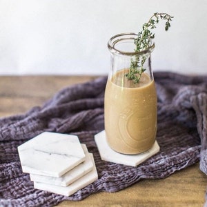 Marble Coasters | White Stone, Cork Base (4 inch)