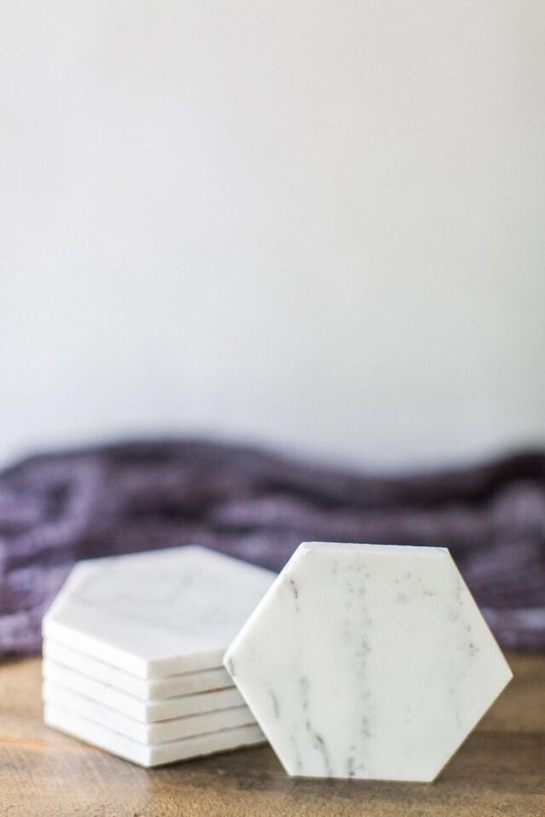 SIX Marble Hexagon Coasters FREE SHIPPING Set Of 6 image 3