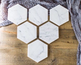 SIX Marble Hexagon Coasters | FREE SHIPPING | Set Of 6