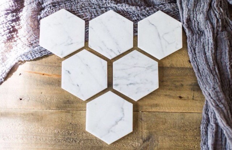 SIX Marble Hexagon Coasters FREE SHIPPING Set Of 6 image 1