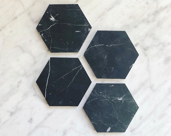 12 Black Hexagon Coasters | Set of 12 | FREE SHIPPING