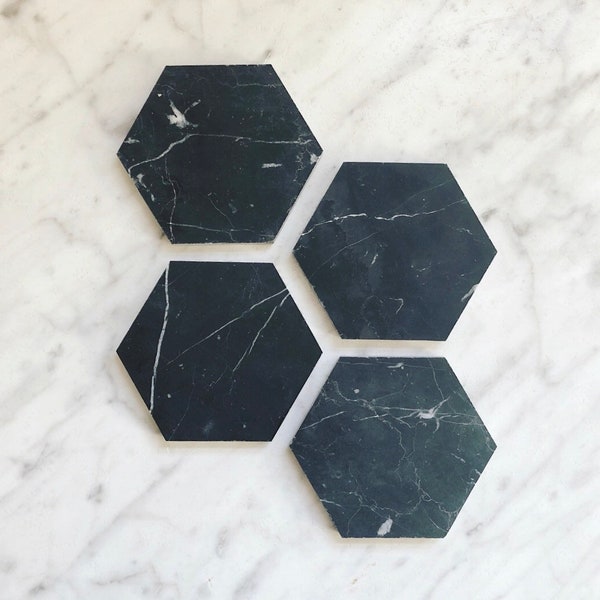 Eight Marble Hexagon Coasters | Set of 8