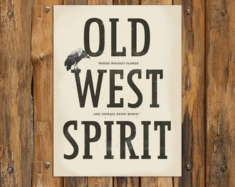 Old West Spirit Poster, Western Wall Decor, Modern Farmhouse, Cowboy Print, Vintage Poster, Ranch Farmhouse Art, Retro Typography Print