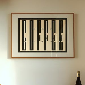 Modny plakat z kawą, wydruk z kawą w stylu retro, nowoczesna dekoracja ścienna do baru w połowie wieku, eklektyczna sztuka ścienna do kawiarni, ręcznie malowane napisy