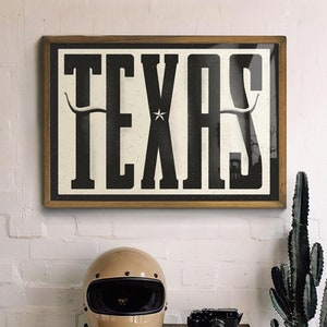 Impresión de Texas, arte tipográfico de rancho retro, impresión de viaje rústico, arte mural del suroeste, impresión urbana para una casa de campo moderna, decoración de pared de habitación de vaqueros