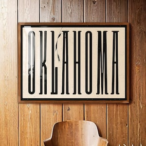 Impresión de Oklahoma, póster de tipografía retro, arte de pared sureño para una decoración de granja moderna, póster de arte de letras retro, arte de pared de Oklahoma