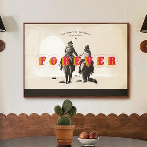 Impression de couple de rodéo du Texas, affiche de cow-boy de cow-girl d'équitation, oeuvre d'art de rodéo rétro pour un ranch moderne, art du Far West neutre tendance vintage
