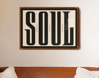 Soul Typography Poster, Eclectic Wall Decor, Retro Type Design, Entry Sign Print, Entryway Wall Art, Modern Mid Century Wall Decor